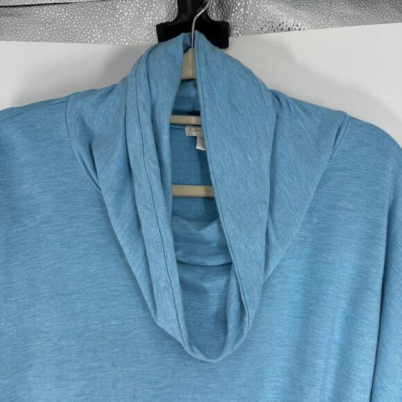 Garnet Hill Cowl-Neck Knit Tunic Women's Size L Blue Drop Shoulders Cozy Casual - Picture 4 of 10